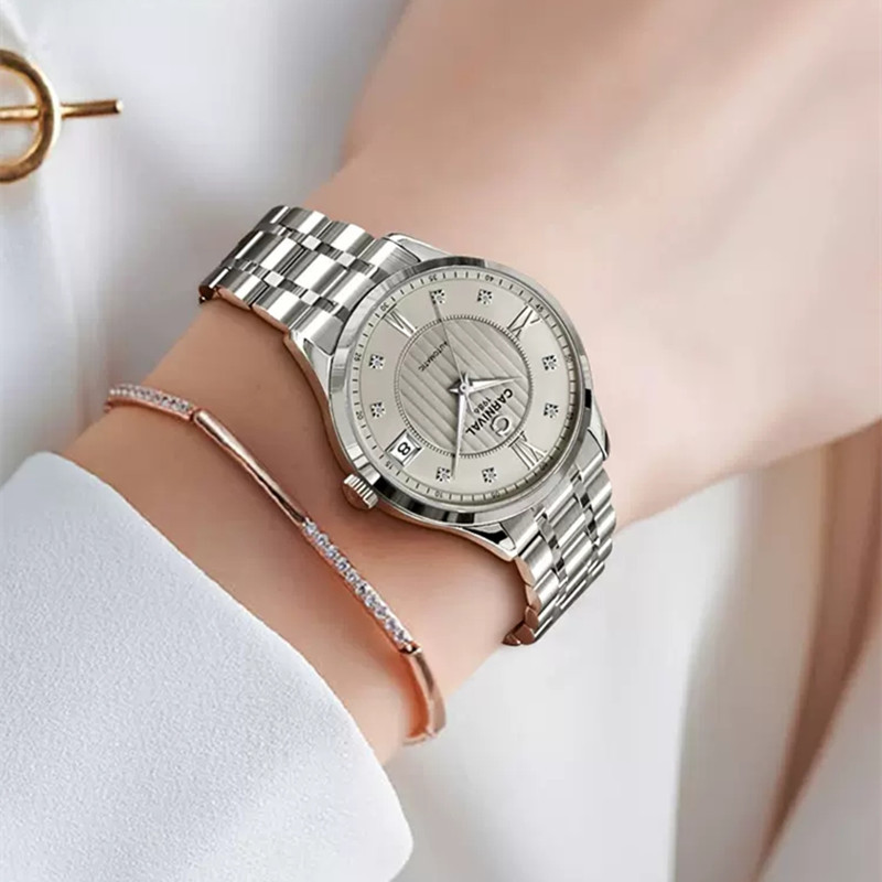 Luxury Watch In Japan - สวิตเซอร์แลนด์คาร์นิวัล ลักชัวรี นาฬิกาข้อมือผู้หญิงระบบออโตเมติก กลไกญี่ปุ่น MIYOTA หน้าปัดแซฟไฟร์