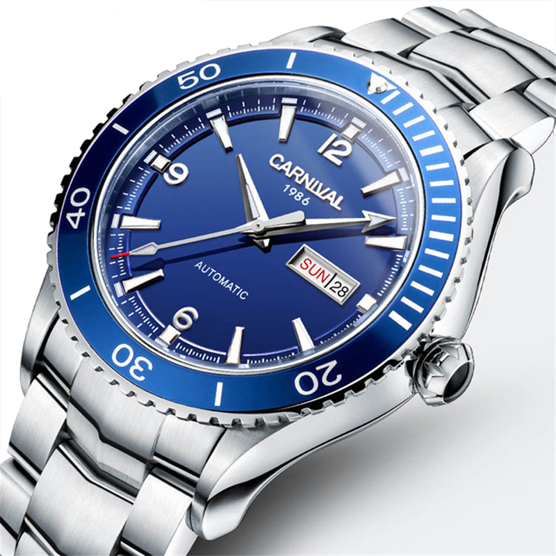 Luxury Watch Japan Brand - CARNIVAL แบรนด์ชั้นนำหรูหรานาฬิกาผู้ชายอัตโนมัติ 50M กันน้ำส่องสว่างญี่ปุ่น MIYOTA นาฬิกาผู้ชายกีฬา