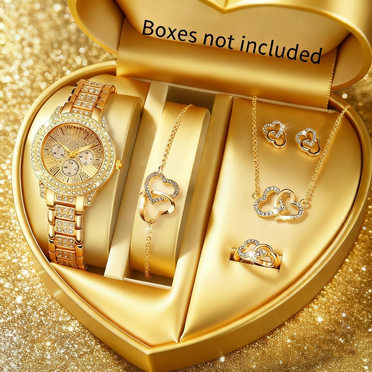 Luxury Watch Kids - ชุดนาฬิกาข้อมือผู้หญิงหรูหราประดับเพชรเทียม 6 ชิ้น พร้อมสายโลหะผสม แฟชั่น ควอตซ์