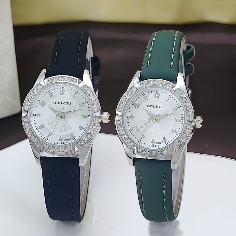 Luxury Watch With Arabic Numerals - นาฬิกาข้อมือแฟชั่นผู้หญิง หน้าปัดลายดอกเดซี่ นาฬิกาควอตซ์หรูหรา ประดับเพชร ตัวเลขแบบอารบิก นาฬิกาข้อมือสุภาพสตรี