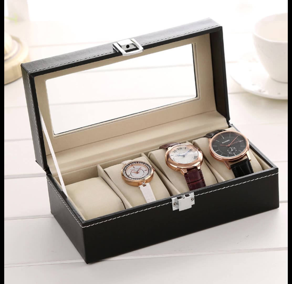 Luxury Watch Packaging Box - DELESYS 4 ตําแหน่ง PU นาฬิกากล่องล็อคของใช้ในครัวเรือนกล่องเก็บสําหรับนาฬิกาโบราณกล่องเก็บ 4