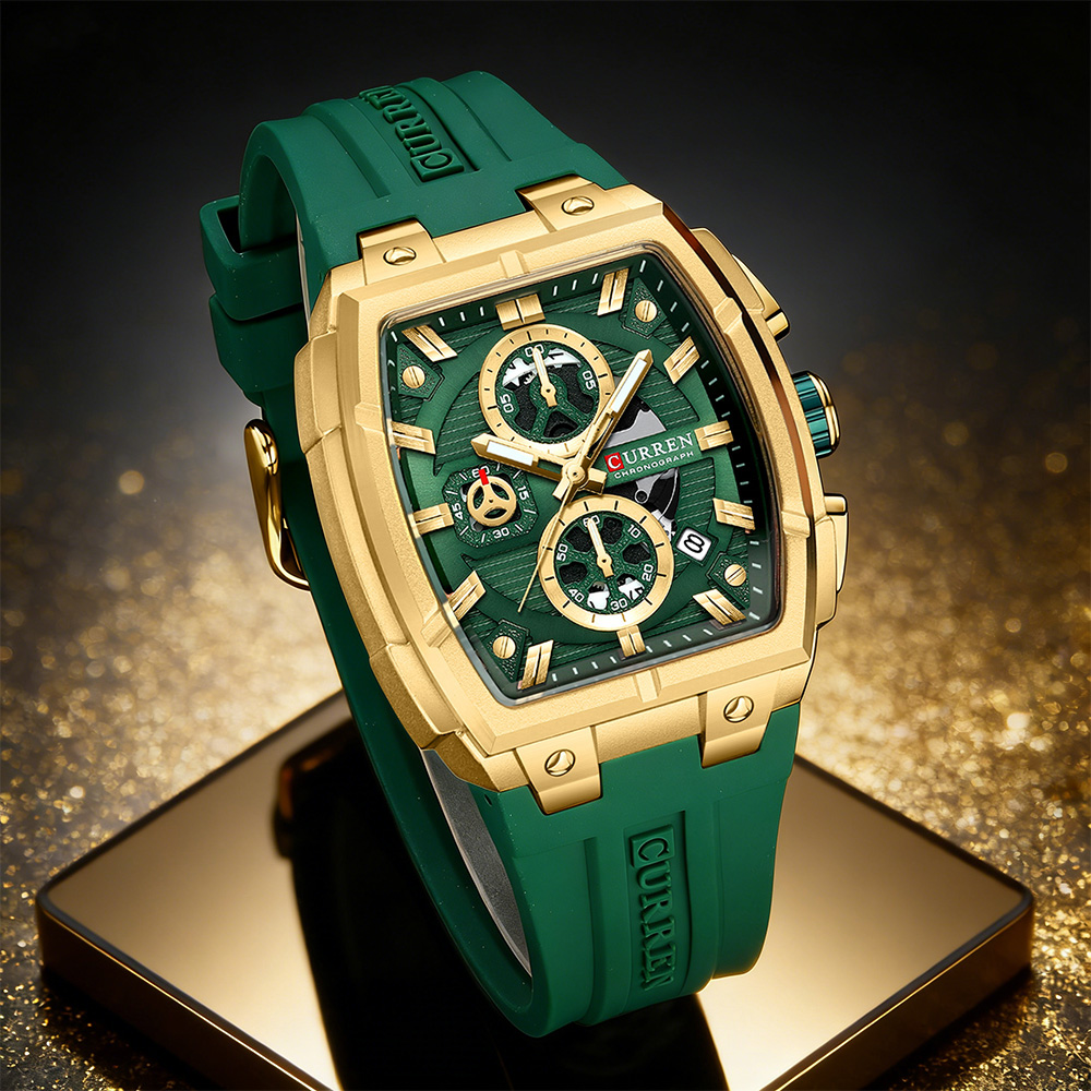 Luxury Watch And Bracelet - CURREN นาฬิกาวินเทจสุดหรูสำหรับผู้ชายกีฬานาฬิกาข้อมือควอทซ์โครโนกราฟพร้อมสายซิลิโคน,วันที่,เรืองแสง