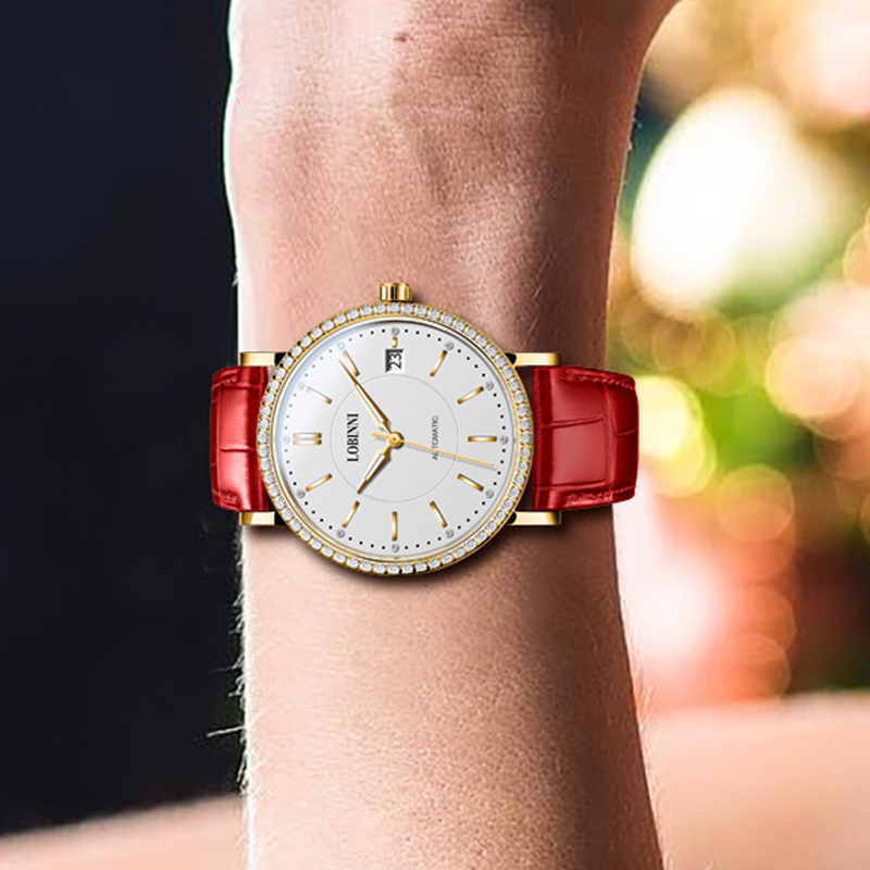 Luxury Watch In Japan - สวิตเซอร์แลนด์ LOBINNI นาฬิกาผู้หญิงหรูหราอัตโนมัติญี่ปุ่น MIYOTA แซฟไฟร์คริสตัลกันน้ำหน้าปัดเพชร L12025LD