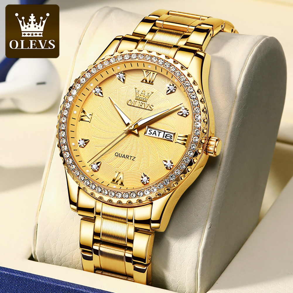 Luxury Watch Magazine - OLEVS 5565 แบรนด์หรูนาฬิกาควอตซ์สำหรับผู้ชายกันน้ำเพชร BEZEL แสดงสัปดาห์นาฬิกาข้อมือธุรกิจคลาสสิกสำหรับผู้ชาย