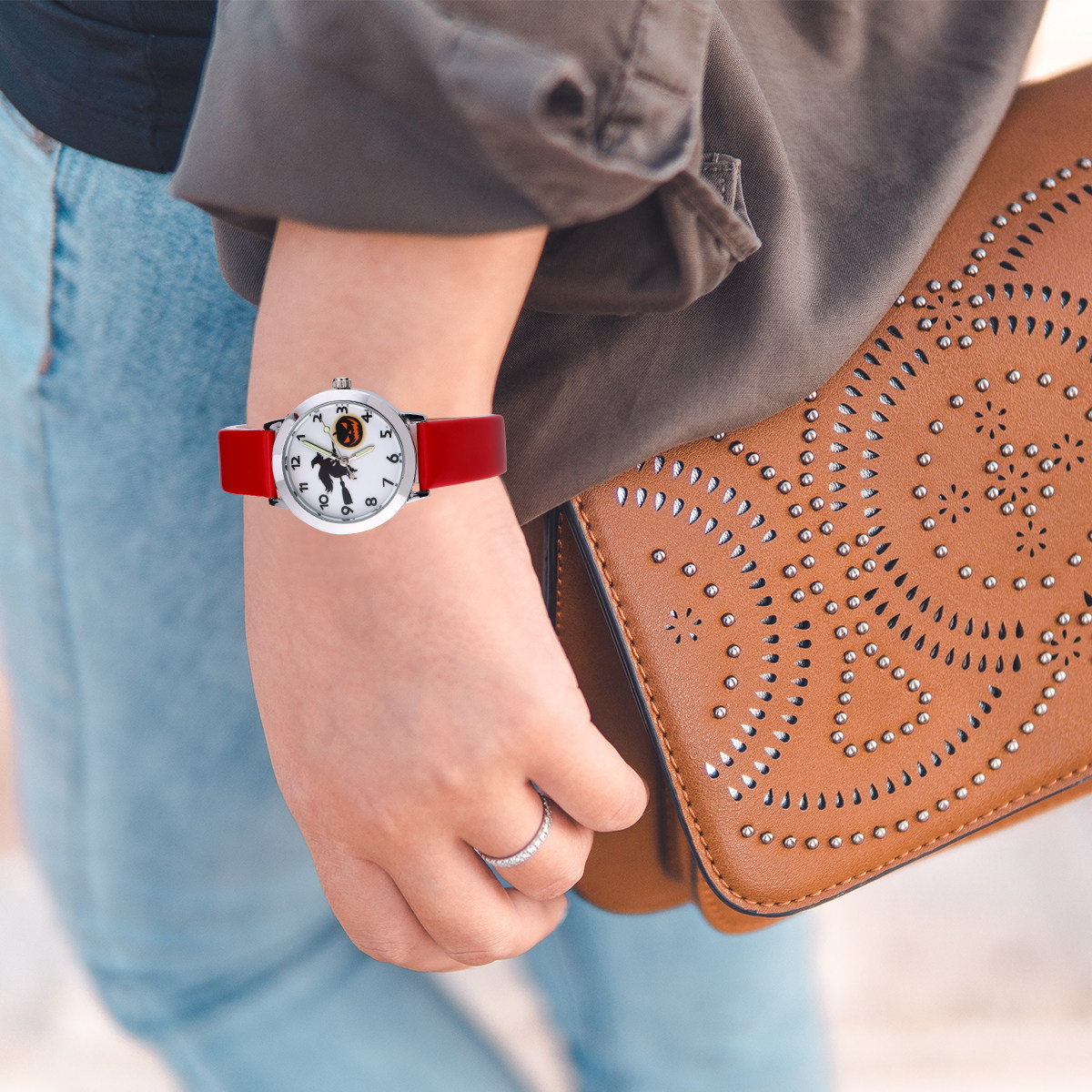 Luxury Watch Kids - นาฬิกาข้อมือควอตซ์สำหรับเด็ก 1 ชิ้น เข็มเรืองแสง ลายฟักทองฮาโลวีน ของขวัญน่ารักสีแดงสำหรับเด็ก