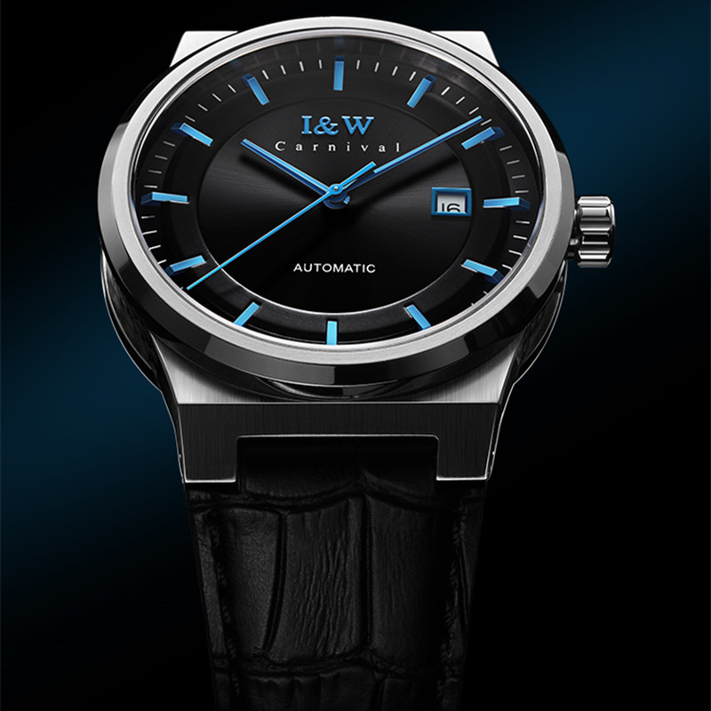 Luxury Watch Japan Brand - สวิตเซอร์แลนด์แบรนด์หรู I&W CARNIVAL ญี่ปุ่น MIYOTA นาฬิกาผู้ชายอัตโนมัติแซฟไฟร์นาฬิกาหนังกันน้ำ