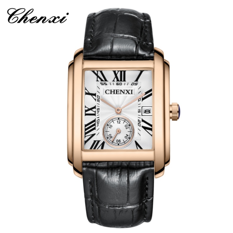 Luxury Watch Magazine - CHENXI 8216 แฟชั่นคลาสสิกสแควร์สายหนังสีน้ําตาลนาฬิกาข้อมือ Mens Top Luxury