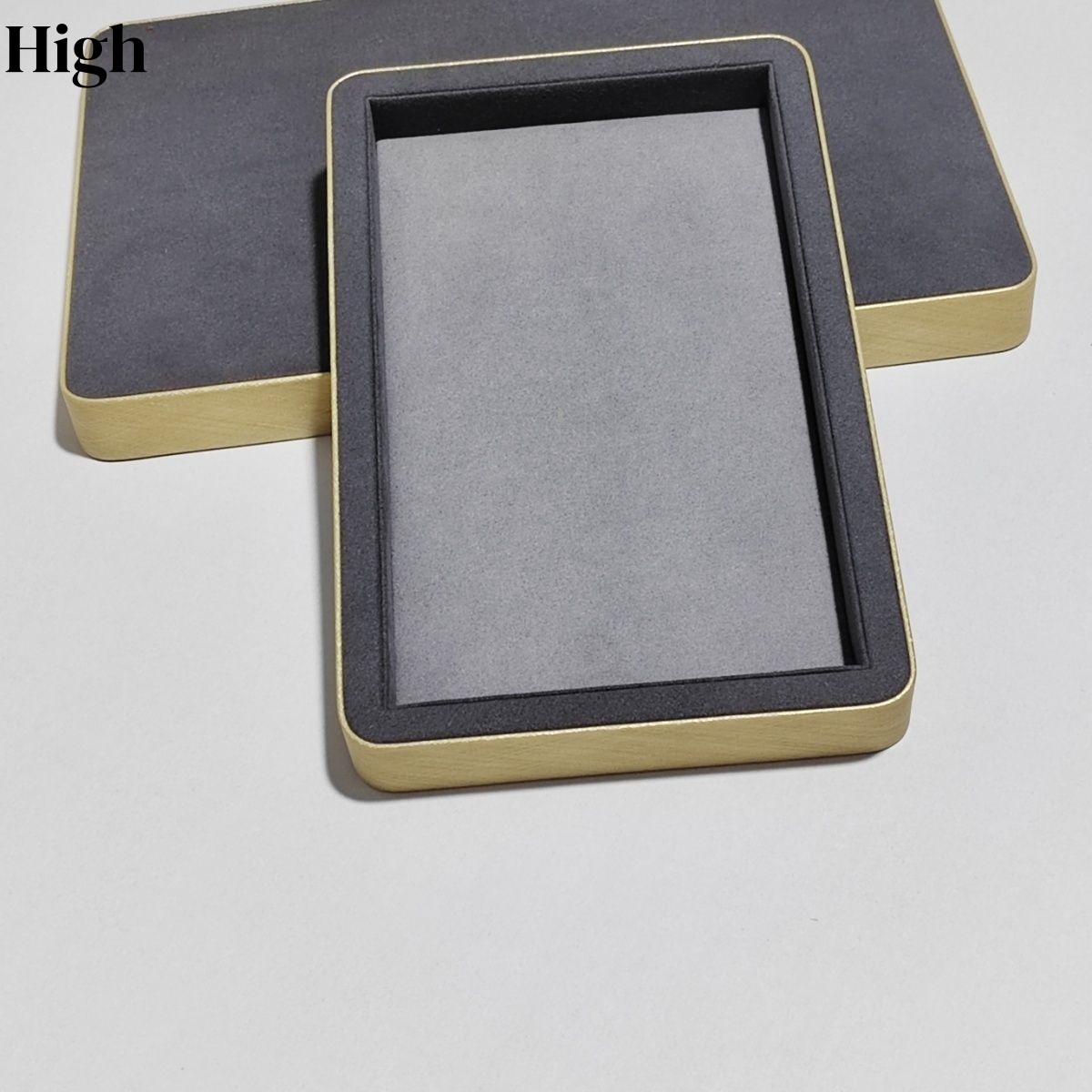 Luxury Watch Photo - ถาดโชว์เครื่องประดับหนังกลับสีเทาขอบโลหะ สำหรับจัดเก็บนาฬิกา แว่นตา หยก หรูหรา เหมาะสำหรับร้านค้าและถ่ายภาพ