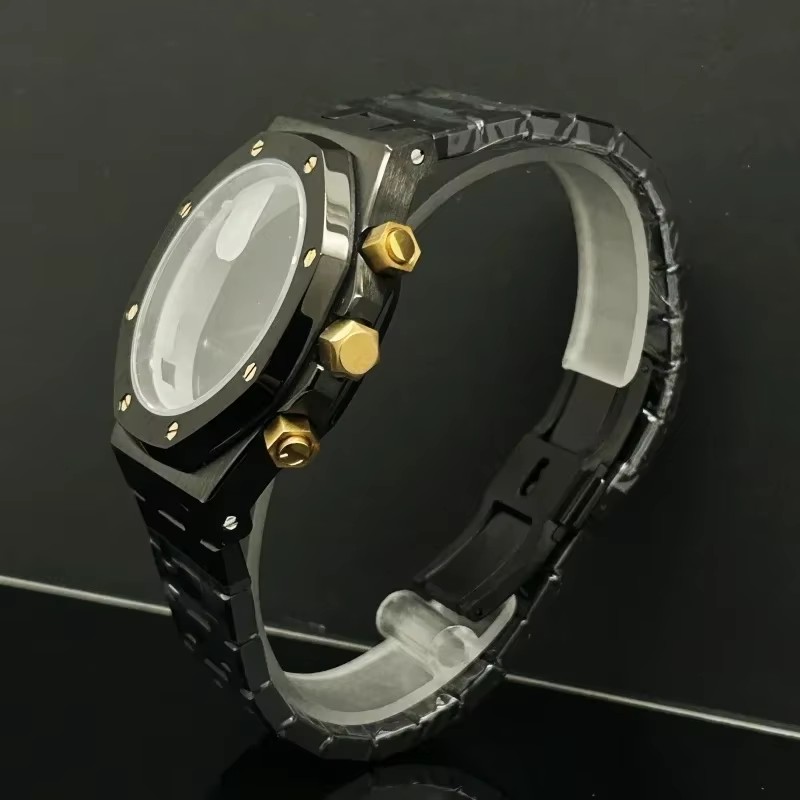 Exhibition Caseback - 41 มม.Rose Gold สีดํานาฬิกาผู้ชาย Chronograph สแตนเลสสตีลสําหรับญี่ปุ่น