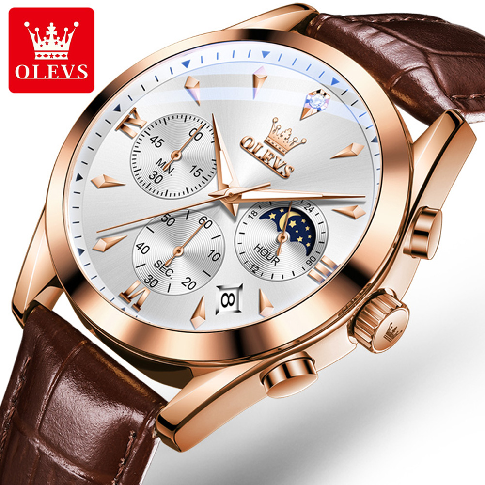 Luxury Watch Magazine - OLEVS ยี่ห้อใหม่แฟชั่นนาฬิกาควอตซ์ผู้ชายหนังกันน้ําปฏิทินหรูหรา Chronograph นาฬิกา Mens Relogio