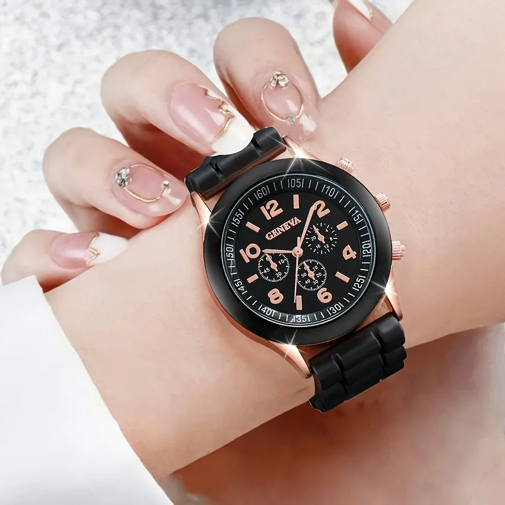 2 ชิ้นผู้หญิงหรูหราชุดนาฬิกาแฟ - Luxury Watch With Rubber Strap บทวิจารณ์และราคา